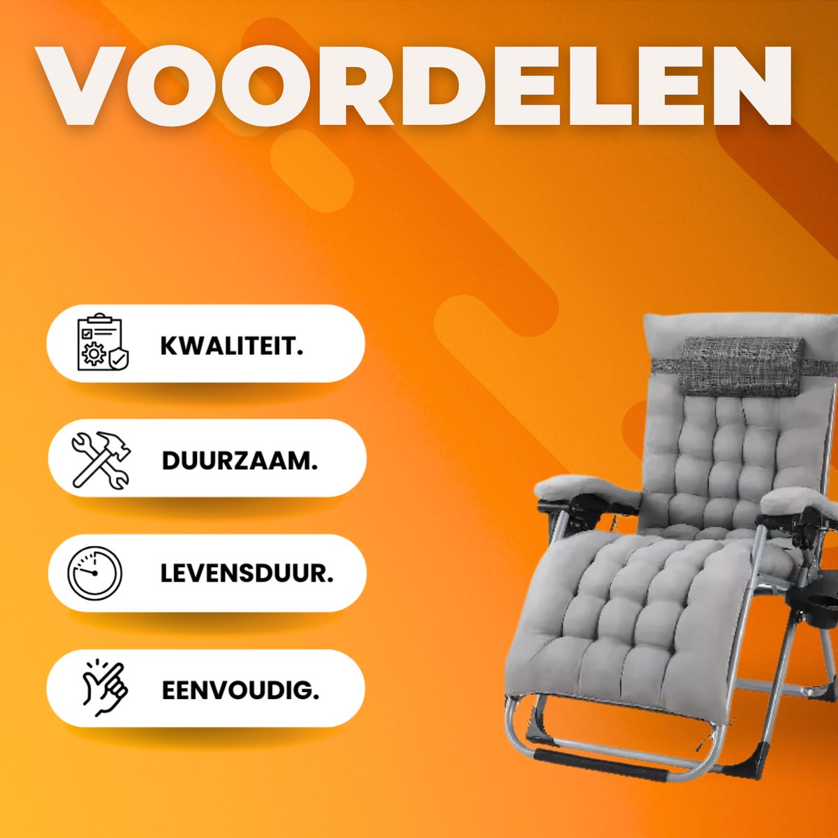 Opvouwbare Ligstoel voor de Tuin - Tuinstoel - Ligbed - Verstelbaar met Hoofdsteun en Bekerhouder - Comfortabel Afneembaar Katoenen Kussen - 2 stuks- Grijs