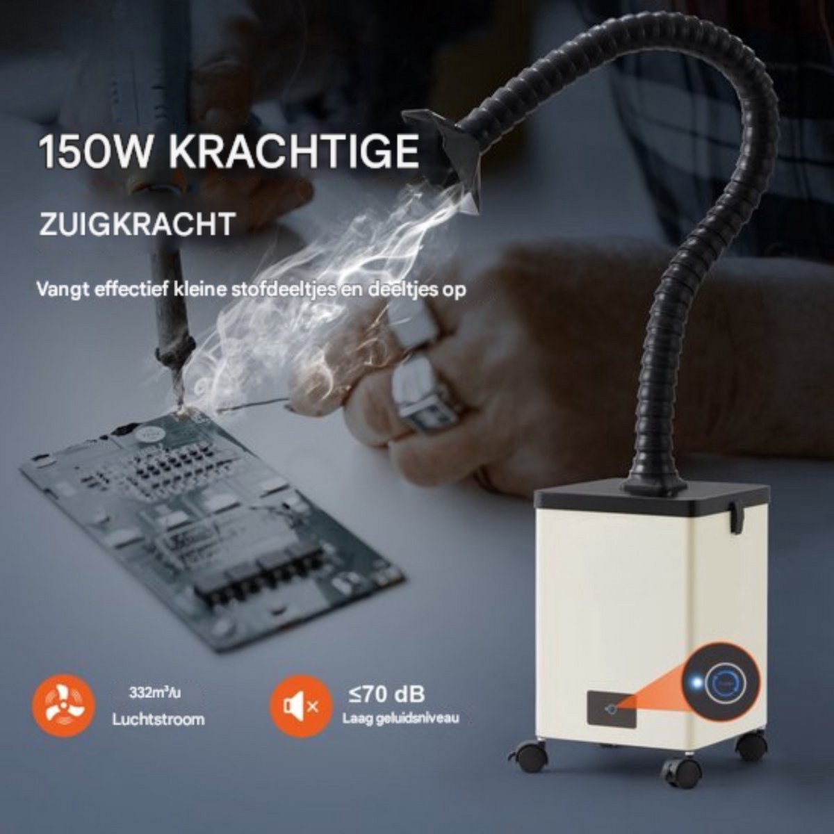 Soldeerdampafzuiging - Lasrookafzuiger - Soldeerdampafzuiger - 150W Mini afzuiger - 3-Traps Filter