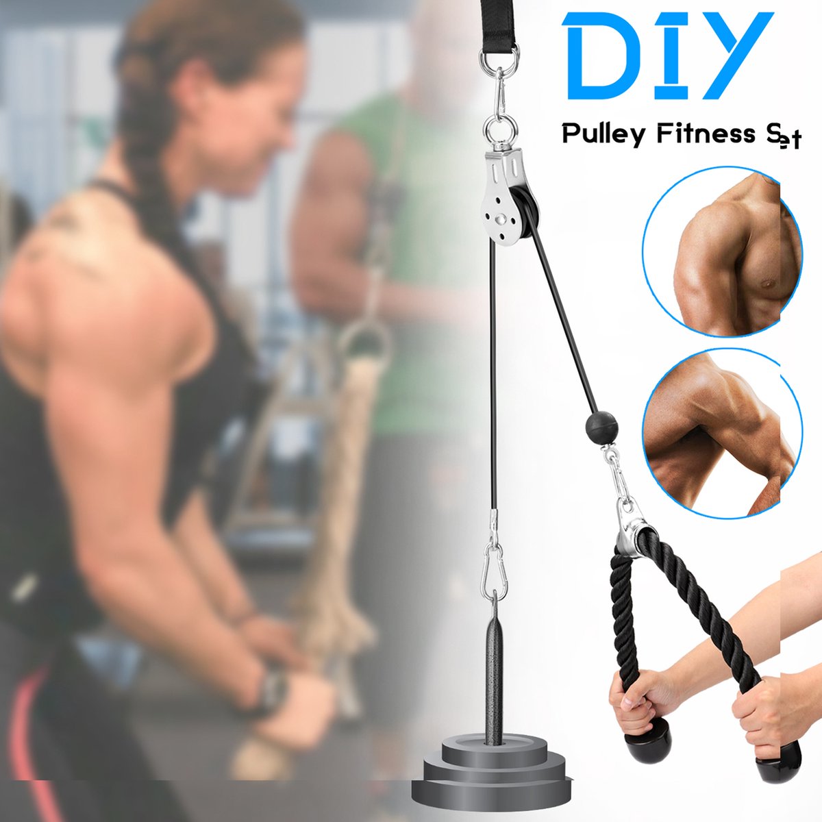 Happyment Home Fitness Kabelsysteem ‚Pull Fitness ‚Biceps, Triceps, Borst & Rug Training ‚Krachttraining ‚6-Delig
