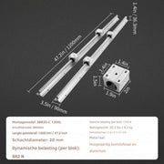 Lineaire Geleider - Lineaire Rail 2 Stuks - Geleiding - SBR20-1200mm - Koolstofstaal Aluminium