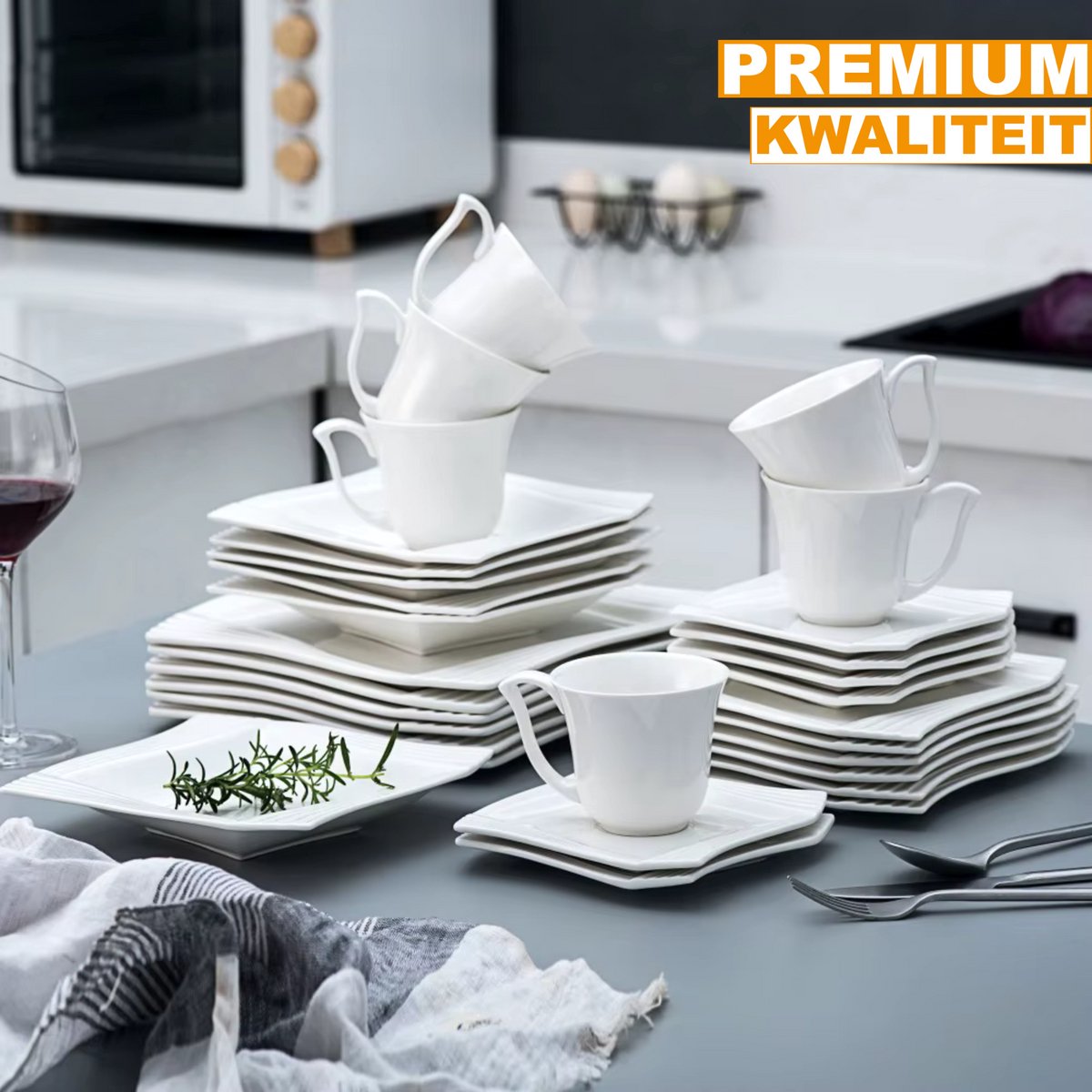 Noble Serviesset – 6 persoons – 30 delig – Wit Keramisch – Dinerborden – Kleine Borden