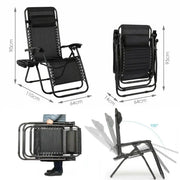 Opvouwbare stoel verstelbare stalen gaas - Zero Gravity lounge stoel - Fauteuils met kussens en bekerhouder - Zwart - 2 Stuks