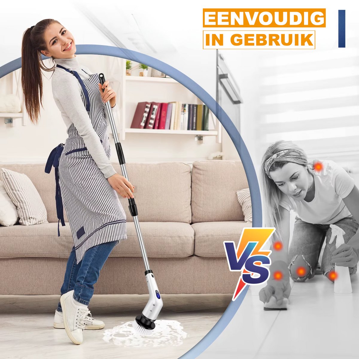 Elektrische Vloerschrobmachine 10-in-1 - Draadloze Spin-Schrobborstel - Met Lange Steel - Voor Diepe Vloerreiniging & Tegels