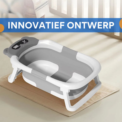 Babybadje - Grijs - Temperatuurweergave - Baby bad met standaard - Zitbad - Kinderbad - Opvouwbaar