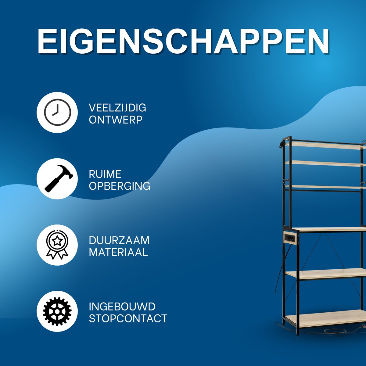 Opbergkast - Keuken orginazer - Wandkast – Voor keuken / woonkamer – Met stopcontact – Light Oak - Maat XL
