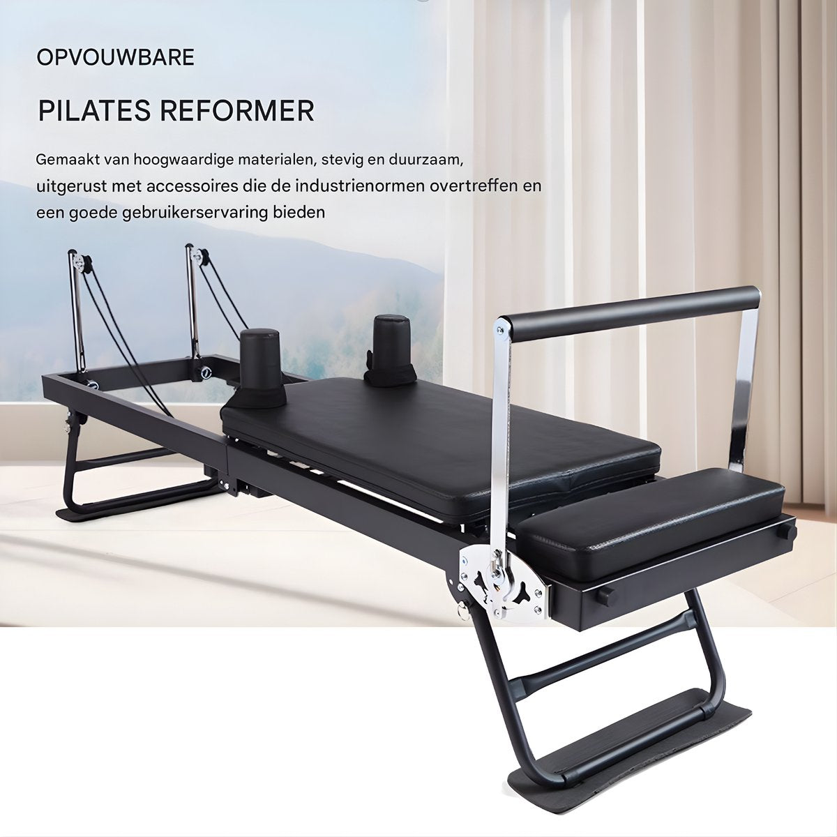 Pilates Reformer - Professioneel fitnessapparaat - Pilates board - Voor thuisgebruik en krachttraining - Verstelbaar en opvouwbaar - Compact - Zwart