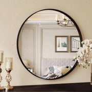 Ronde spiegel - Wandspiegel - 80x80 - Zwart - Metalen Frame - Voor Badkamer, Slaapkamer en Entree - Wanddecoratie - Woonaccessoires