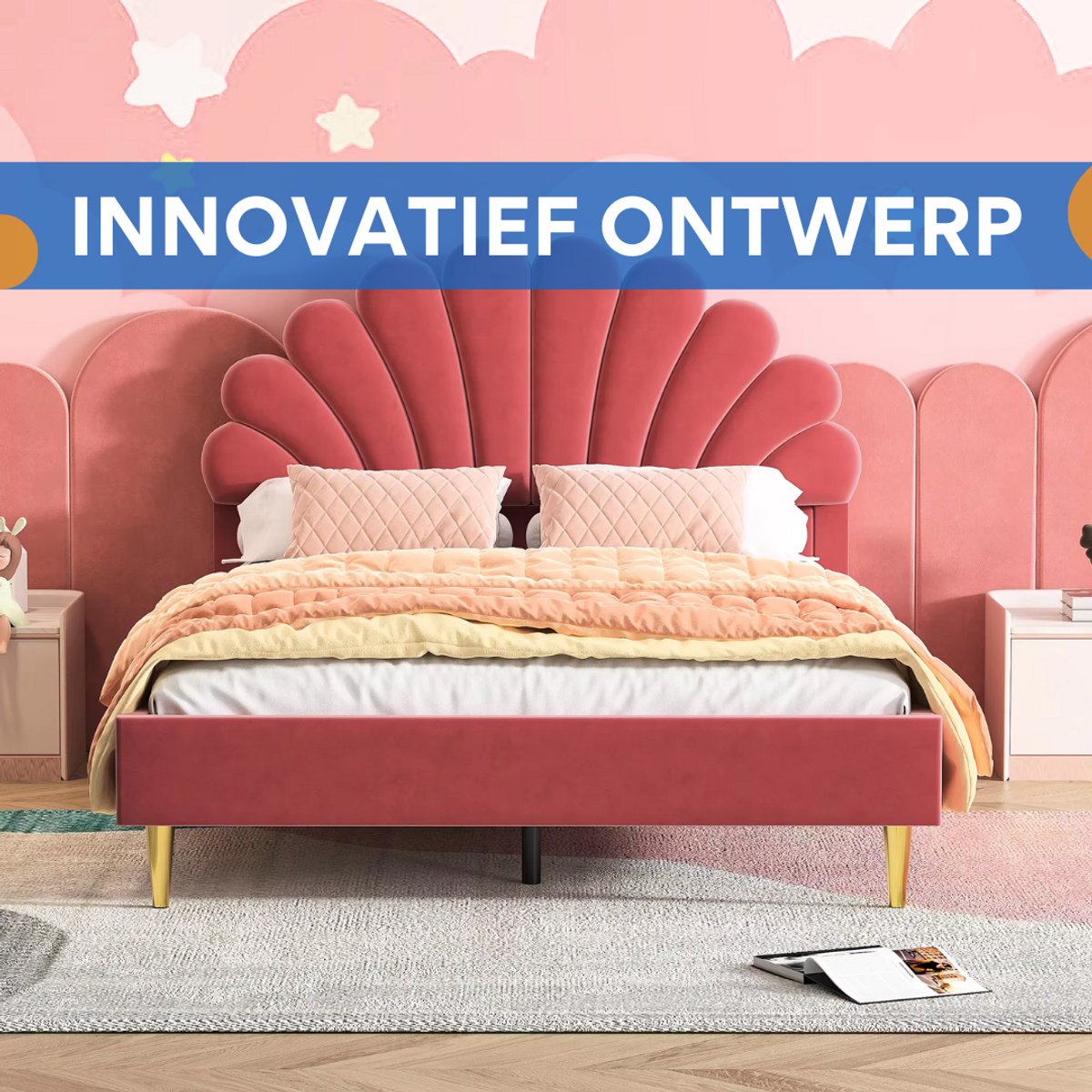 Eenpersoonsbed 140 x 200 cm - Voor meisjes - Met lattenbodem - Zonder matras - Twijfelaar - Wit/red