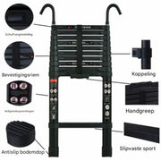 Telescopische Ladder Deluxe - 3,2m Aluminium - Multifunctionele Rechte Ladder met Antislipvoeten en 2 Haken - 150kg Capaciteit