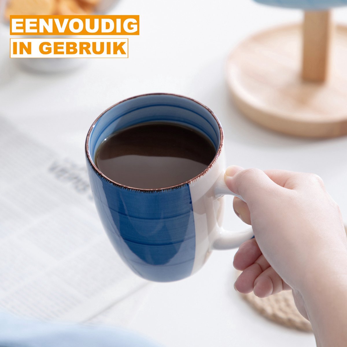 Regalia Mokkenset - 6 stuks - 470ml - Ovaal - Koffiemokken - Melkbeker - Met oor