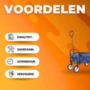 Bolderkar - Blauw - Strandwagen - Opvouwbaar tuinwagen - Met duwstang - Voor buitengebruik - 115 kg capaciteit - All terrain