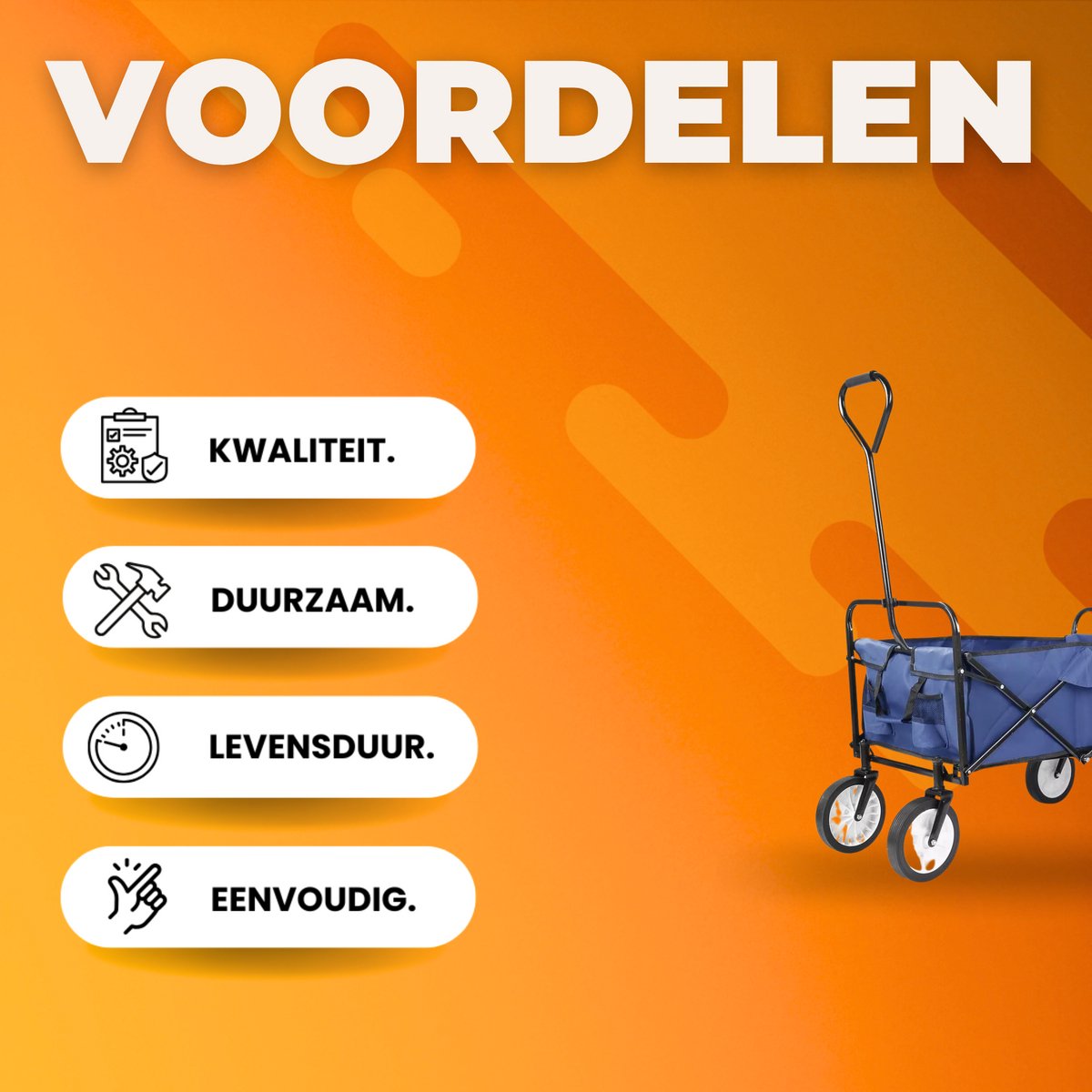 Bolderkar - Blauw - Strandwagen - Opvouwbaar tuinwagen - Met duwstang - Voor buitengebruik - 115 kg capaciteit - All terrain