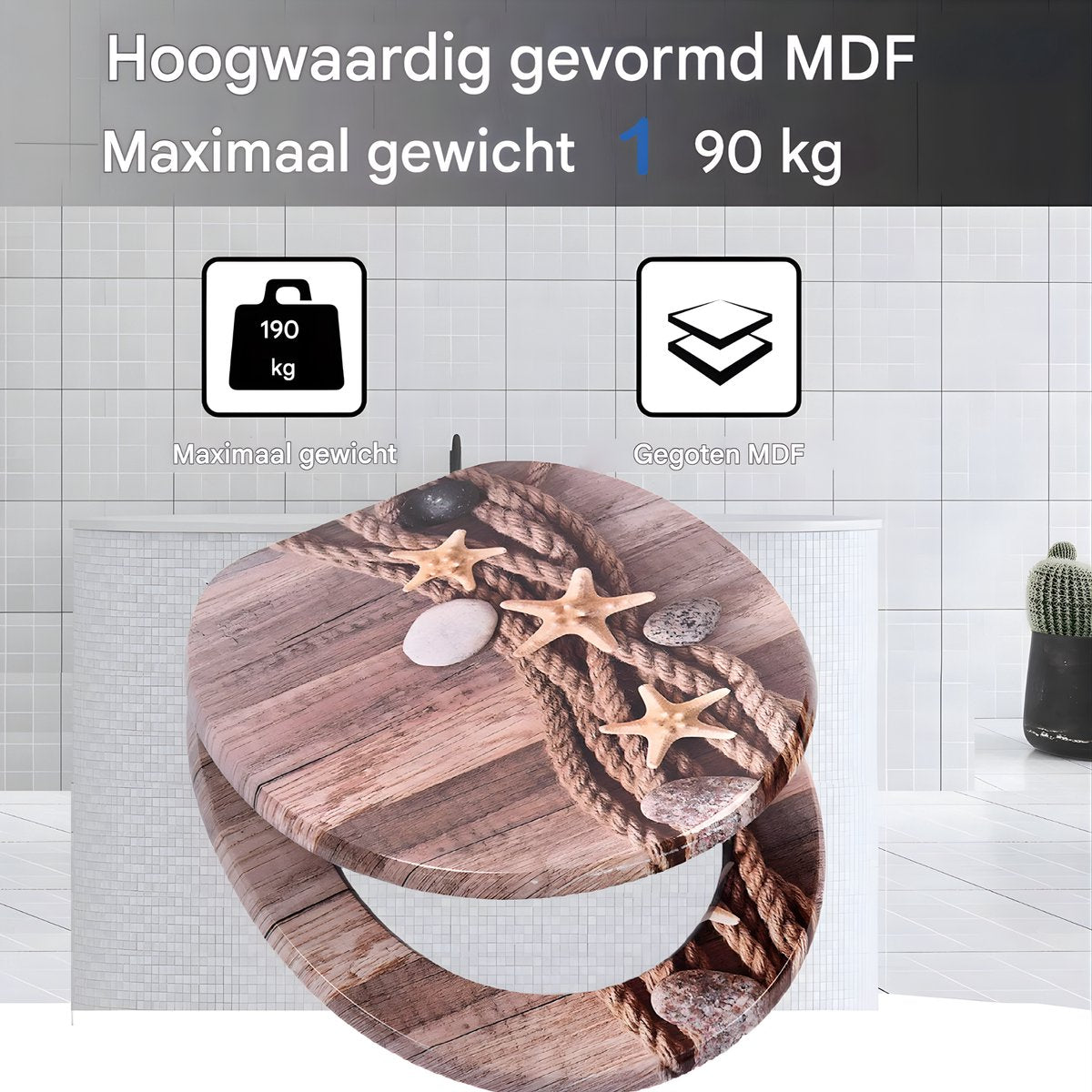 WC-bril - Toiletbril – Voor Toilet & Badkamer – Soft-Close – Hout - Met print