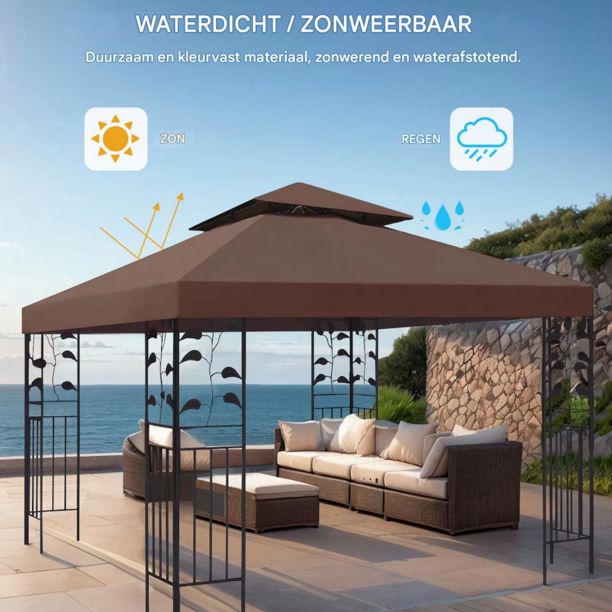 Partytent dak Opulence grijs - 3x3m doek - Tentdoek - Vervangend dak voor tent - Paviljoen - Waterdicht