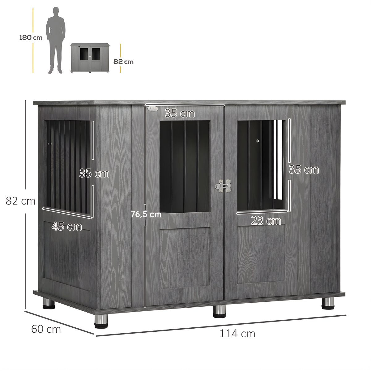 Hondenbench - Hondenkrat - Hondenkennel - Hondenhok - voor Thuis - Voor Extra Grote Honden - Grijs - Op poten
