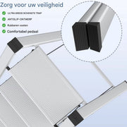 Trapladder - Keukentrap - Huishoudtrap - 4-treden - Voor Thuisgebruik en Klussen - Opvouwbaar, Aluminium met Antislipvoeten - Lichtgewicht en Draagbaar, Max. 150 kg