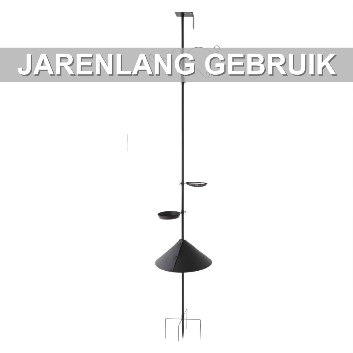 Vogelvoederpaal - Voederstation - met haakjes - Voor vogels voeren in de tuin - Verstelbaar met voederbakjes en eekhoornbestendige kraag - Metaal - Zwart
