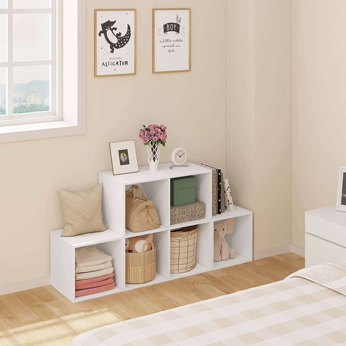 Happyment Open Boekenkast Zaza - 6 Vakken - Wit - Boekenkast - Boekenrek - Woonkamer, slaapkamer en kinderkamer - Hout - 90x90x30cm