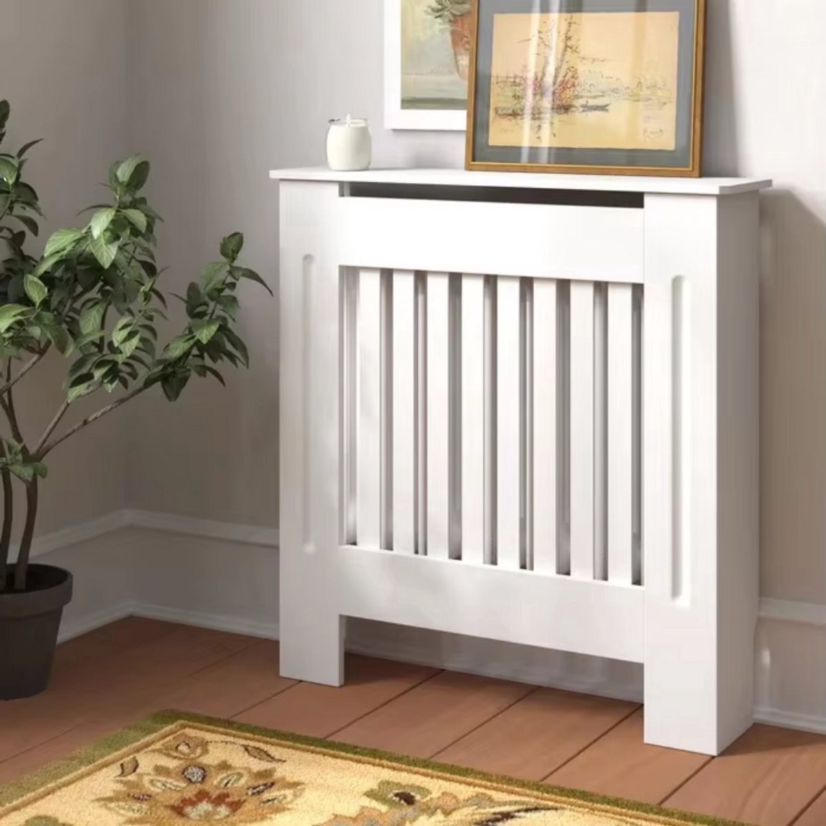 Radiatorombouw Valora - 111x92 cm - Ombouw rooster - Horizontale panelen - MDF - Stijlvol - Wit