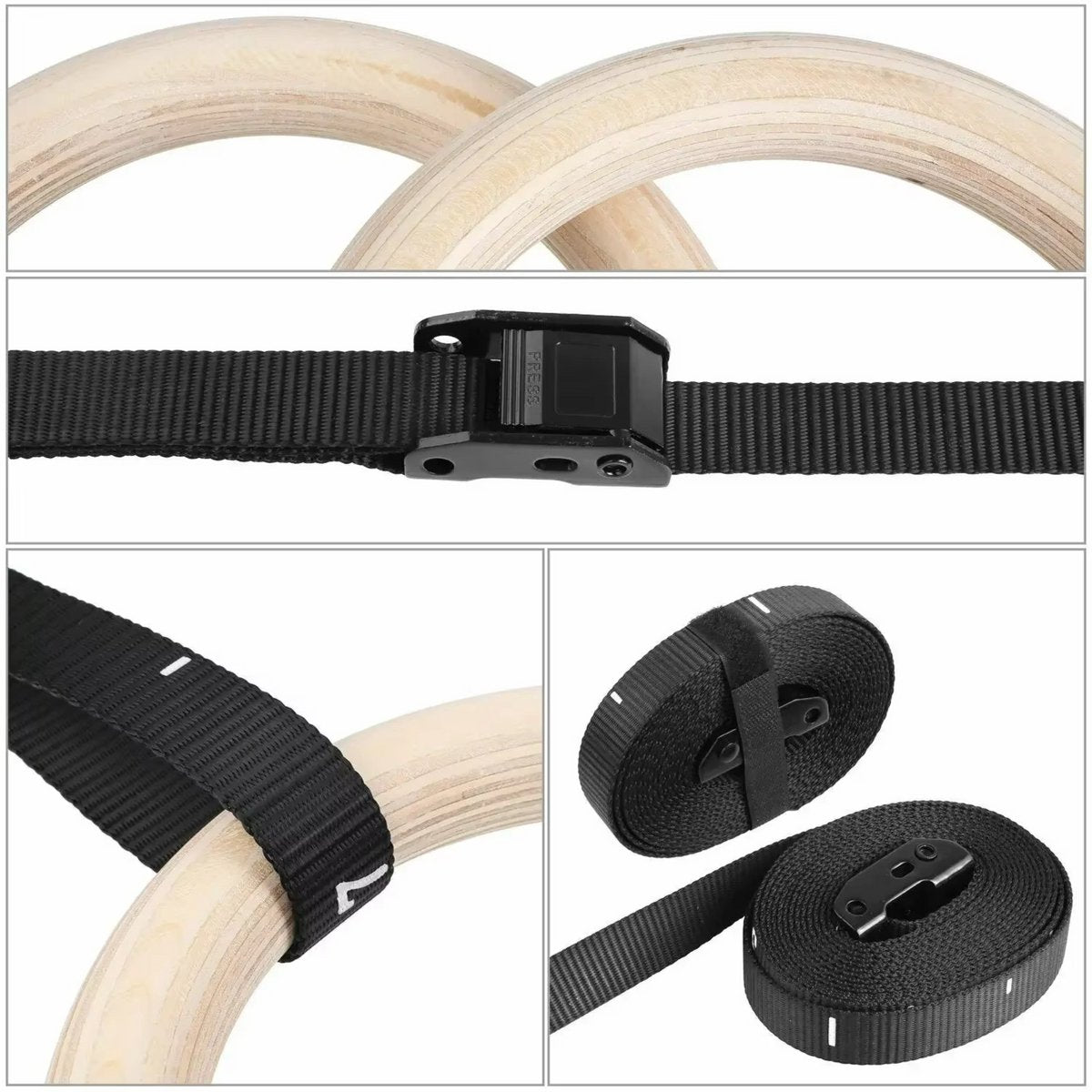 Houten turnringen voor fitness - 32mm - CrossFit, Gym & Calisthenics - Gymnastiek ringen hout – Krachttraining – Incl. Ophangbanden & Antislip Tape