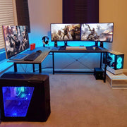 L-vormig Hoekbureau - Voor Thuiswerken, Gaming & Kantoor - Ruim Computerwerkstation met PC & Laptopruimte - 167 cm - Donkergrijs