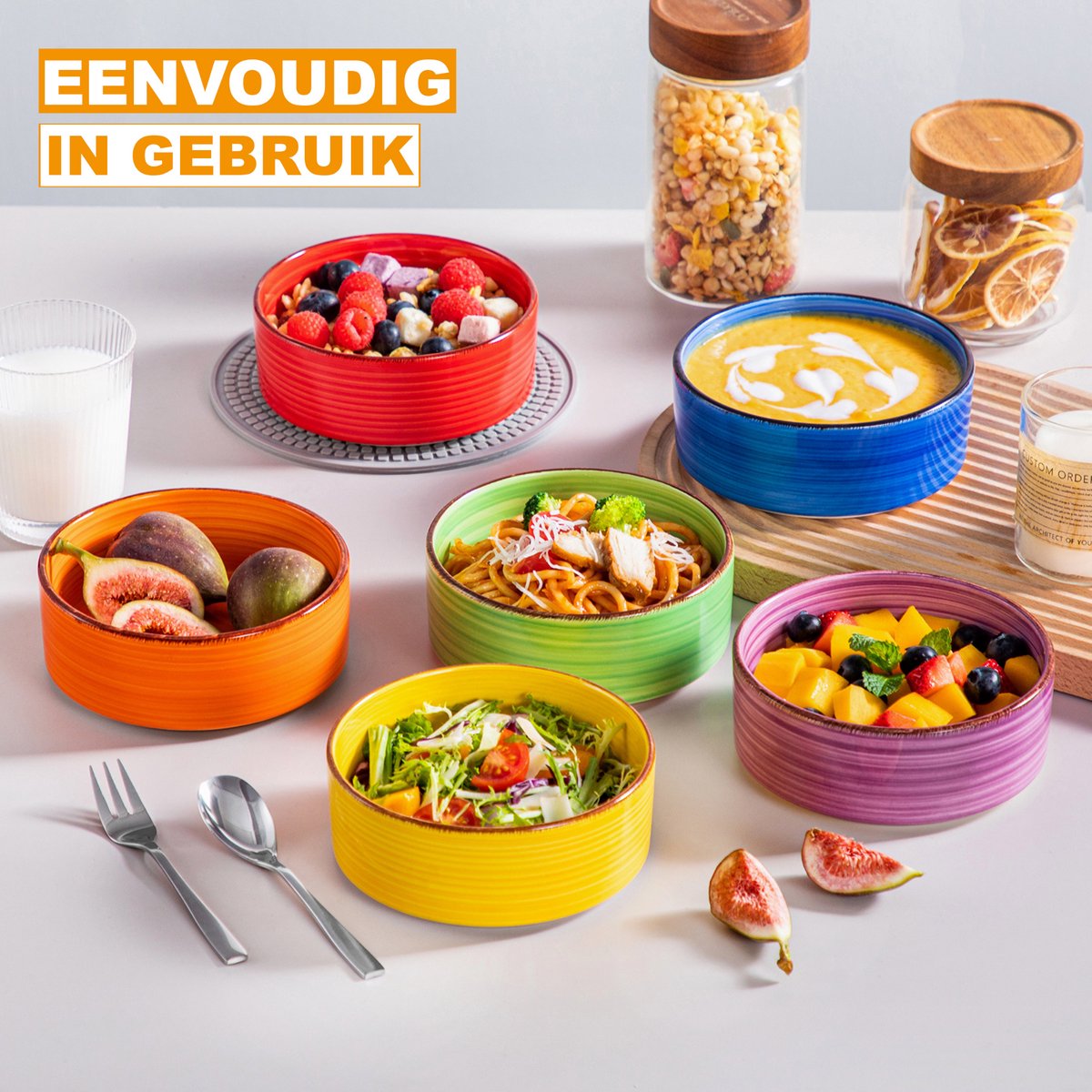 Lorentino Serviesset - 6 delig - Mix kleur - Dinerborden - Bordenset - Diepe borden - Ontbijtborden - Servies - Keukenservies