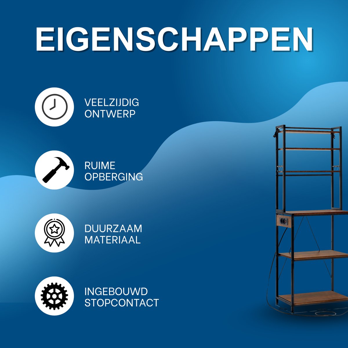 Opbergkast - Keuken orginazer - Wandkast – Voor keuken / woonkamer – Met stopcontact – Rustic brown - Maat L