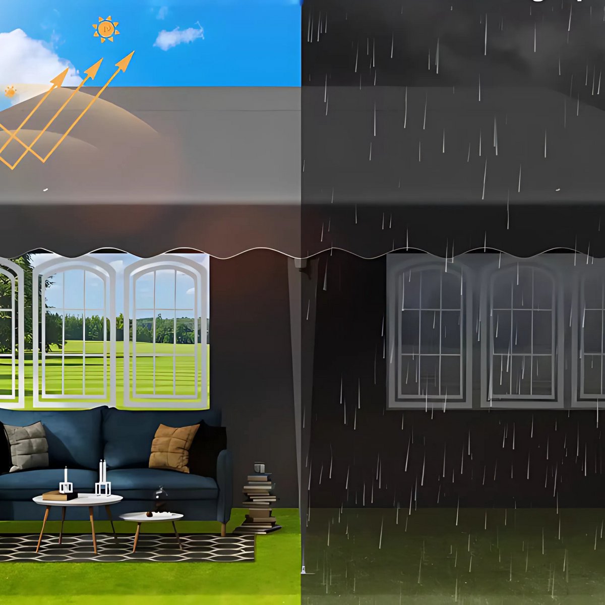 Partytent met zijwanden - 300x600cm - Opvouwbaar - Donkergrijs - 420D Oxford Doek - Easy up - Paviljoen - Waterdicht weerbestendig - In hoogte verstelbaar