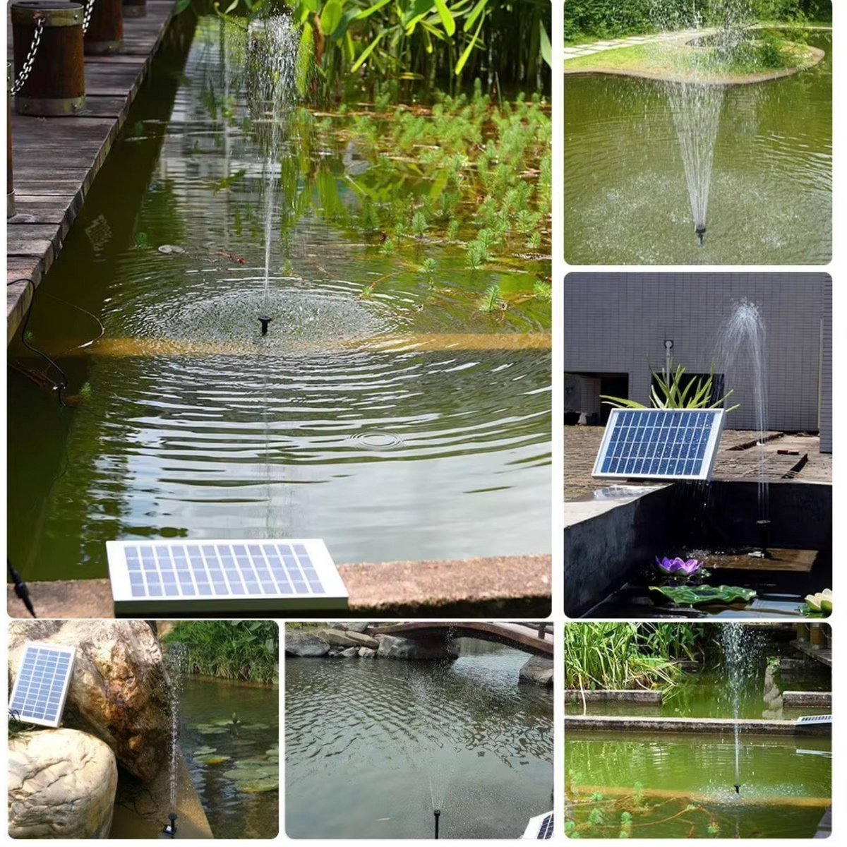 Zonnepaneel voor vijverpomp - Zonne-energie - Voor vijverfontein & tuin - 5W - 4 verschillende mondstukken - Max. 60 cm Hoogte, 250 l/u