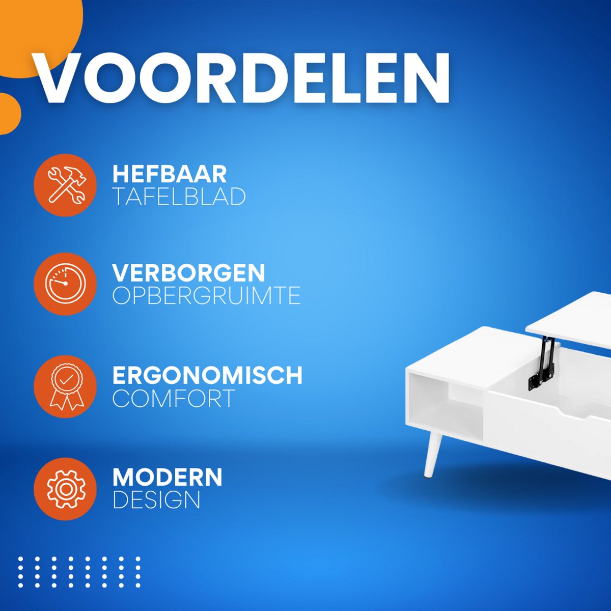 Salontafel Dulvia- Wit - Tafel voor woonkamer - Met opbergruimte en hefplank - Laptoptafel