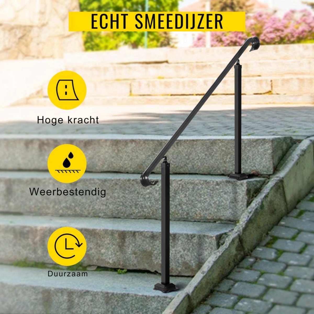 Trapleuning deluxe - Anti slip - Balustrade - Binnen en buiten - Houders - Leuningen voor Trappen - Staal - Met trapleuninghouders - 120cm