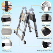 Telescopische Vouwladder Trivano - 5M - A-Frame & Rechte Ladder - Roestvrijstaal - 2-in-1 Verlengladder - 150kg Draagvermogen