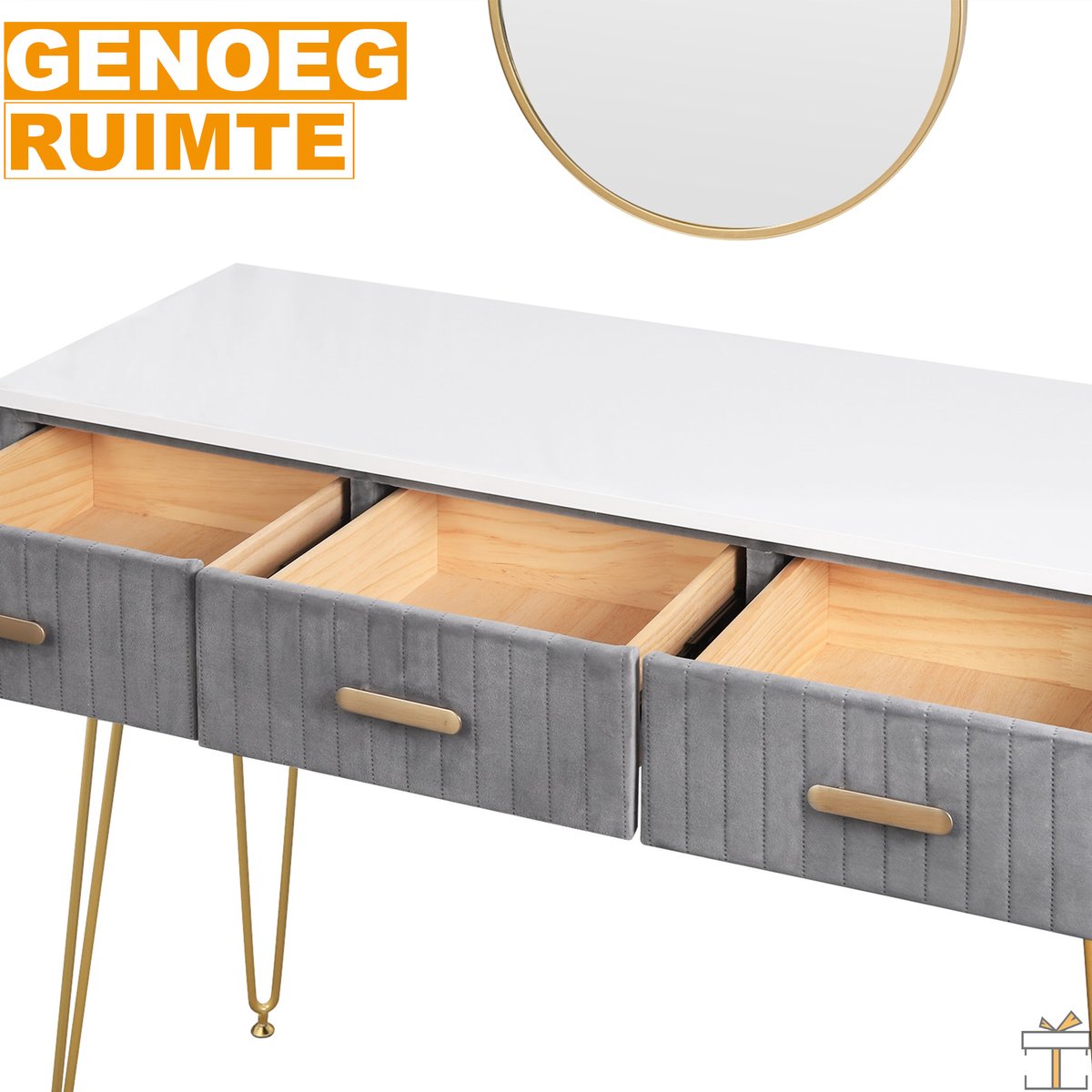 Happyment Kaptafel Deluxe - Inclusief spiegel en krukje - Grijs - Kinderen & volwassenen - Make up tafel voor meisjes - Black friday - Kerstcadeau