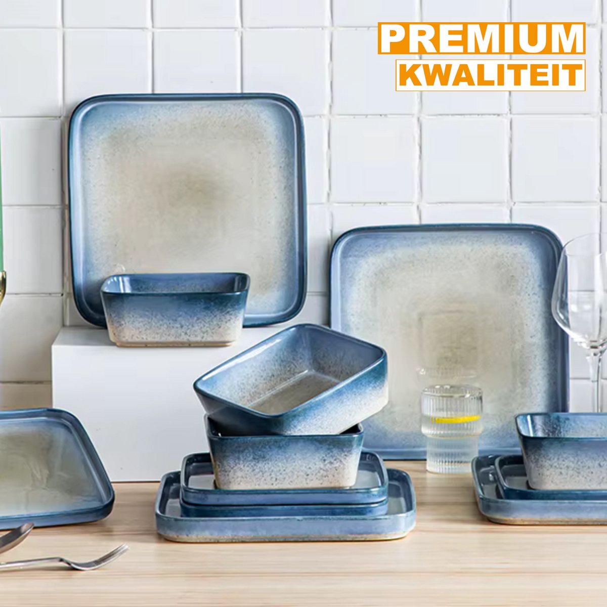 Zafiro Serviesset - 12 delig - 4 persoons - Dussy Blauw - Dinerborden - Bordenset - Diepe borden - Ontbijtborden - Servies - Keukenservies