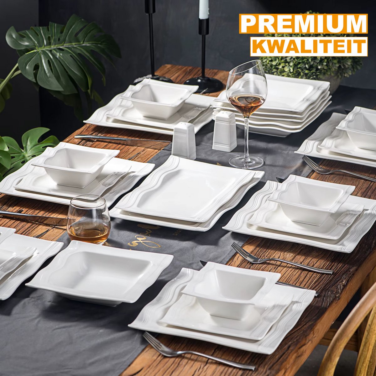 Haute Ontbijtborden – 6 persoons – 28 delig – Wit Keramisch – Eetborden – Breakfast Plates