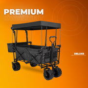 Opvouwbare bolderkar XL - 262L - Opvouwbaar tuinwagen - Met duwstang - Voor buitengebruik - Met verwijderbare luifel en 115 kg capaciteit - All terrain - Zwart