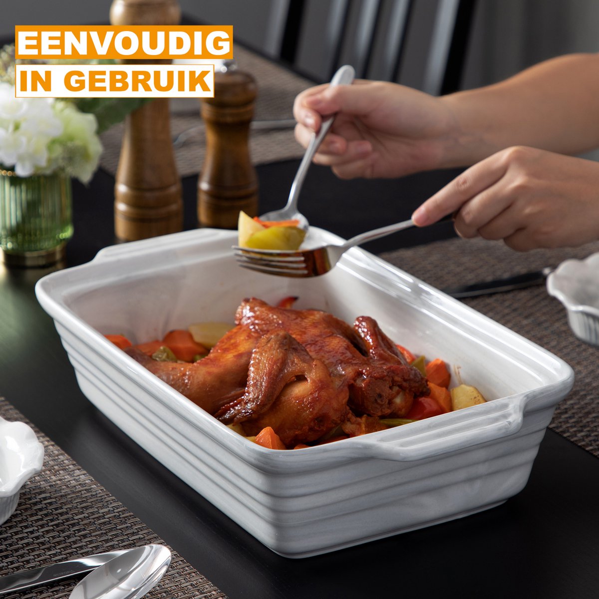 Prestigious Ovenschaal – Rechthoekige schaal – 4 stuks – 390ML – Marmer Look – Braadslede