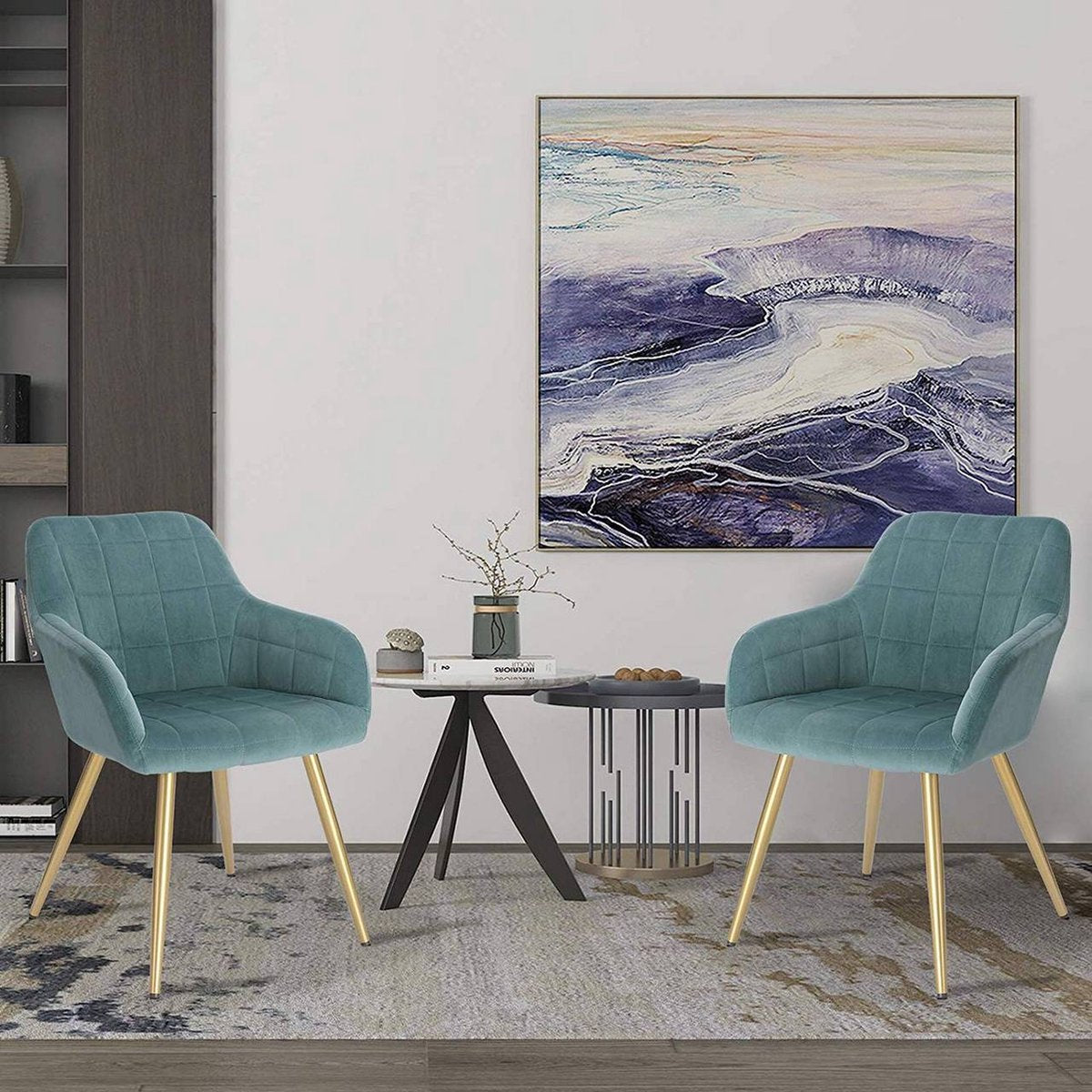 Happyment Stoel Milano - Eetkamerstoel - Turquoise Velvet - Gouden Metalen poten - set van 1 - Zithoogte 47cm - deluxe