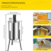 Honing extractor PRO - 3/6 Raat - Honingslinger centrifuge - Handmatig - Roestvrij Staal - Voor Bijenteelt