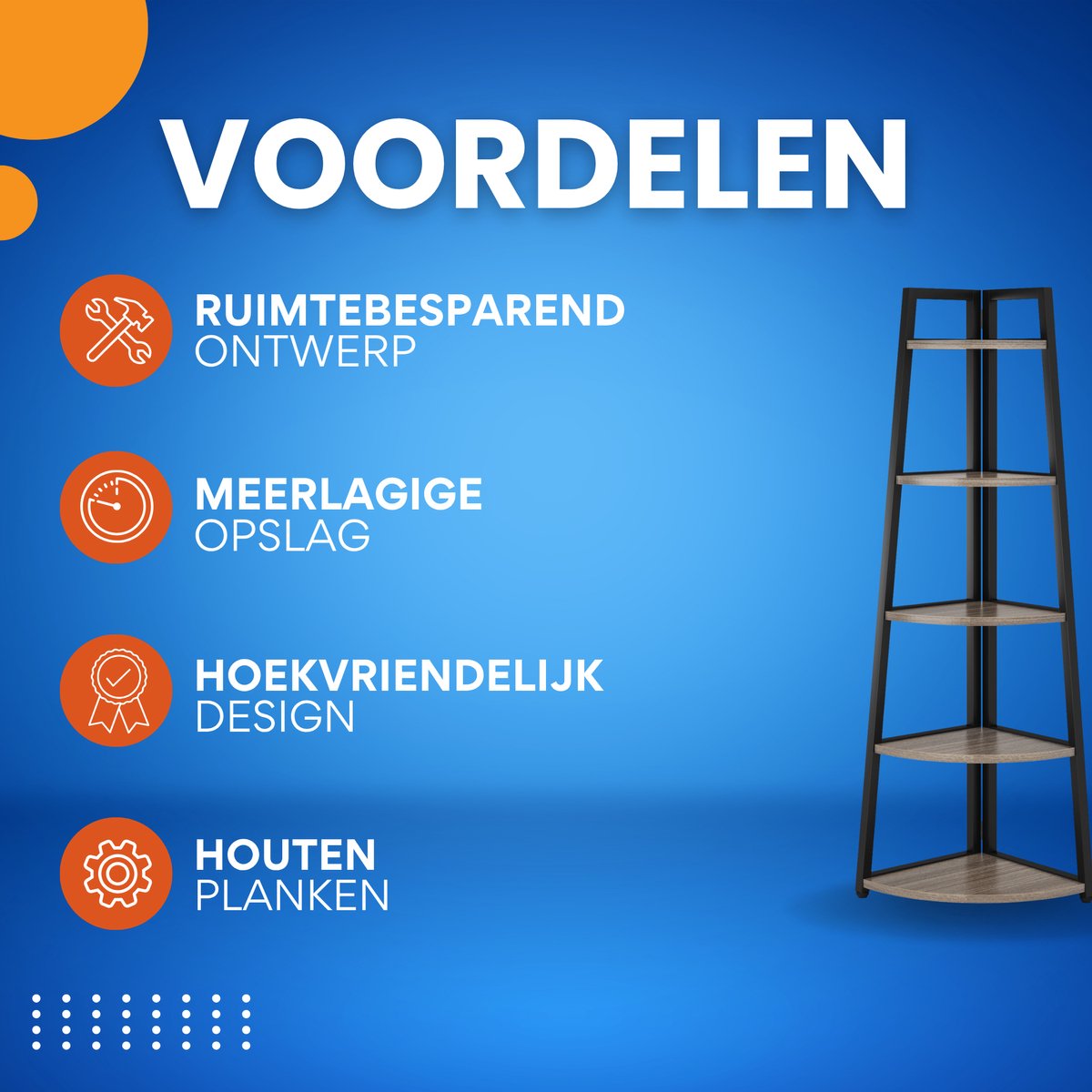 Hoekkast Xaviero - Vakkenkast 180cm - Boekenrek Hoekmeubel - Opbergrek 5 Lagen - Donkergrijs