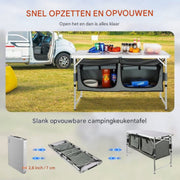 Campingkeuken - Verstelbaar - Camping reiskeuken - Keuken Opklapbaar - Kampeerkeuken - Kampeerkast - Campingkast met 2 Kastjes