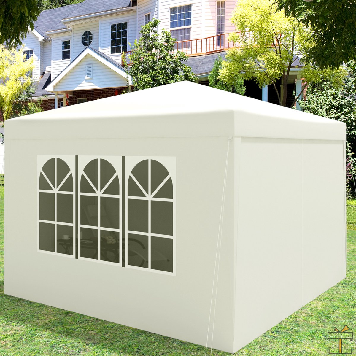 Happyment Partytent met zijwanden - Paviljoen - Easy up - Opvouwbaar - Waterdicht weerbestendig - Creme - 3x3 m