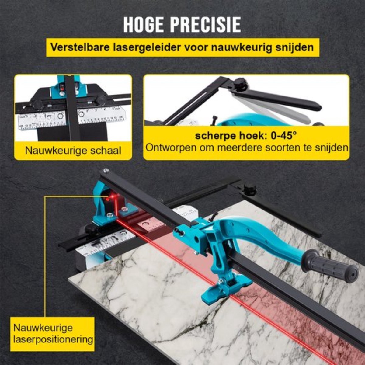 Happyment Tegelsnijder - Handmatig - Professioneel - 600mm - Ergonomische Grip - Infrarood Laser