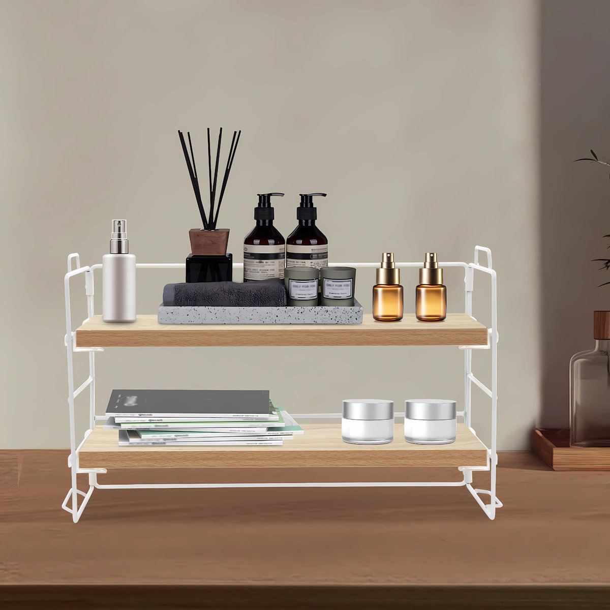 Bureau organizer- Bureau accesoires - Keuken organizer - Aanrecht organiser - Kantoor en Thuiswerkplek - 2-Lagen - Natural