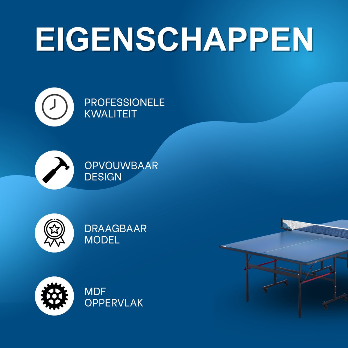 Professionele Opvouwbare Tafeltennistafel - Pingpongtafel - Voor Indoor & Thuisgebruik - MDF Speeloppervlak - Dikte 25mm