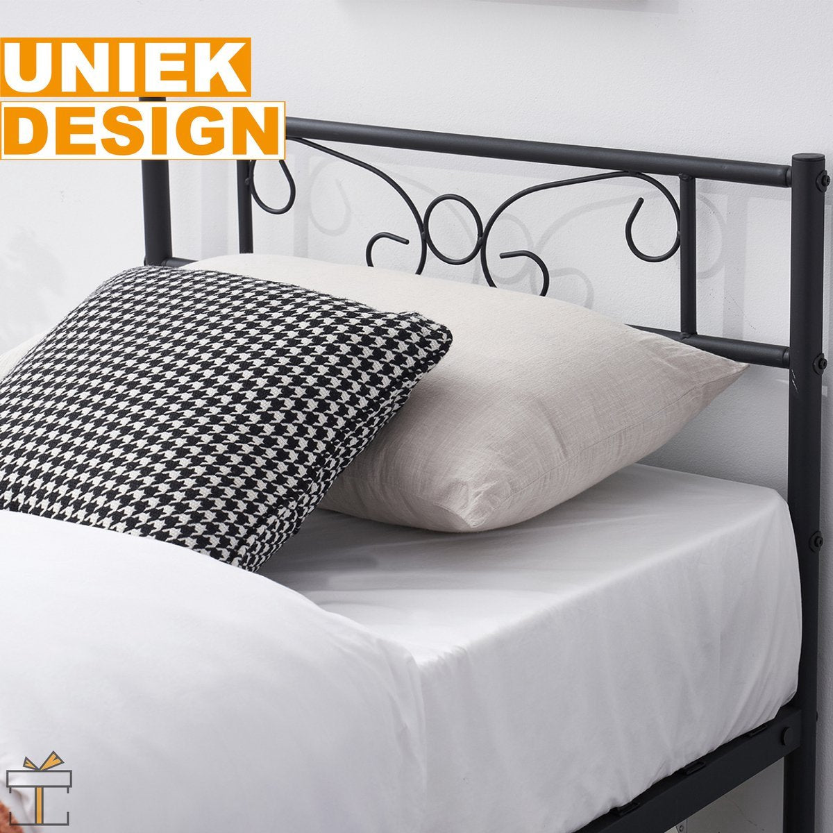 Metalen Bedframe - Zwart - 90x190cm - Incl. lattenbodem - 1 persoons