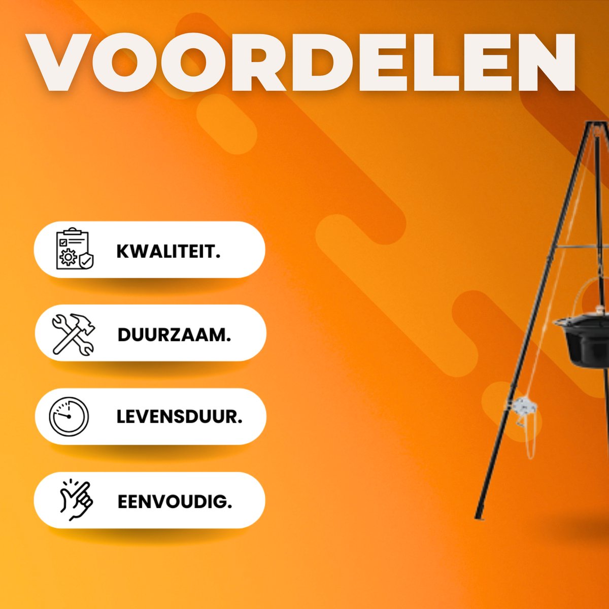 Hongaarse Goulashketel - Braadpan - Stoofpot - Geëmailleerd met Telescopisch Statiefframe, Kettinghoogteverstelling en Deksel - Ideaal voor Goulash en Soep - 10L