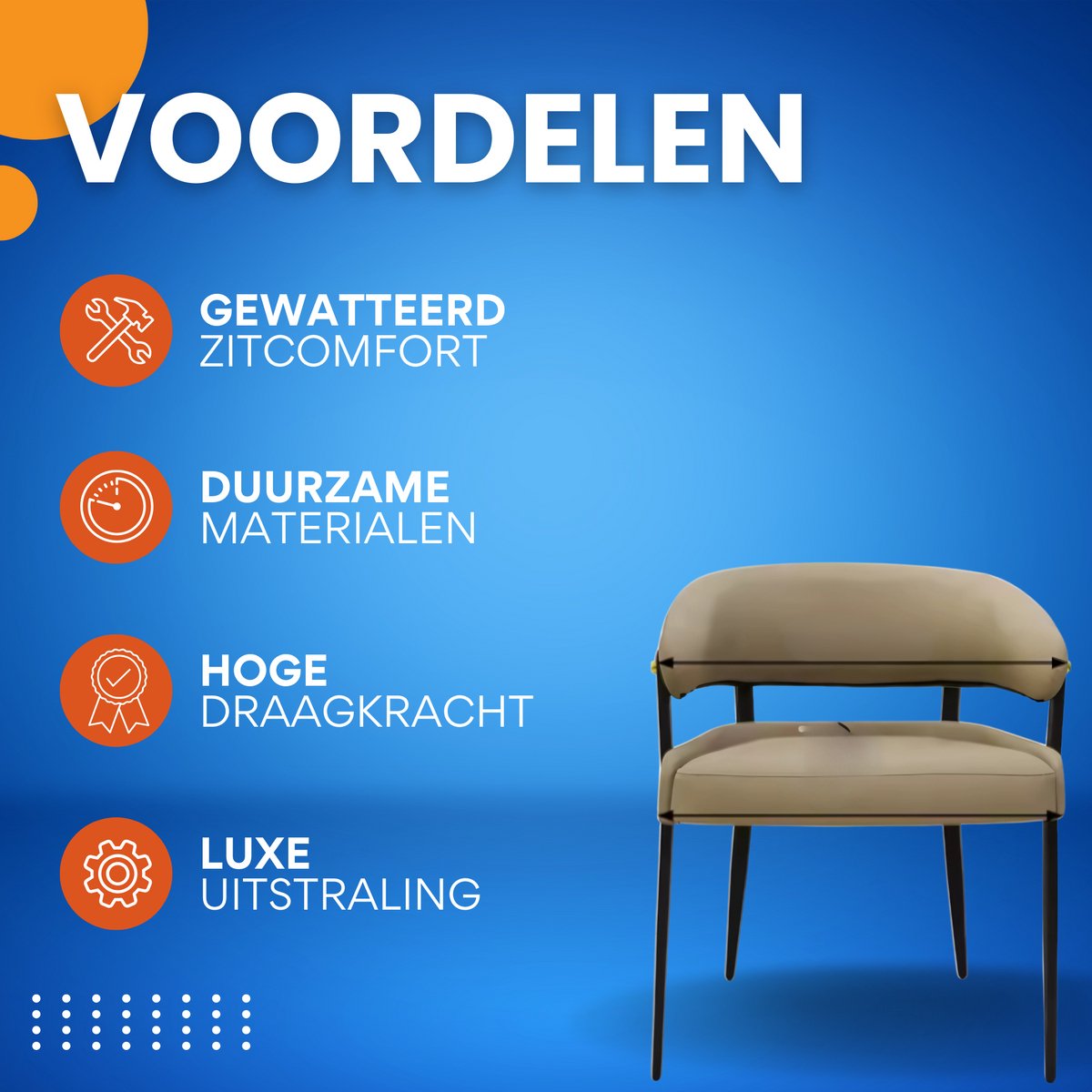 Luxe Keukenstoelen - Set van 2 - Microvezelleer Eetkamerstoelen met Gestoffeerde Zitting - Voor Restaurant, Hotel of Kantoor