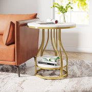 Moderne Bijzettafel met 2 Lagen - Marmerlook - Goud - Voor woonkamer of slaapkamer - Tafeltje