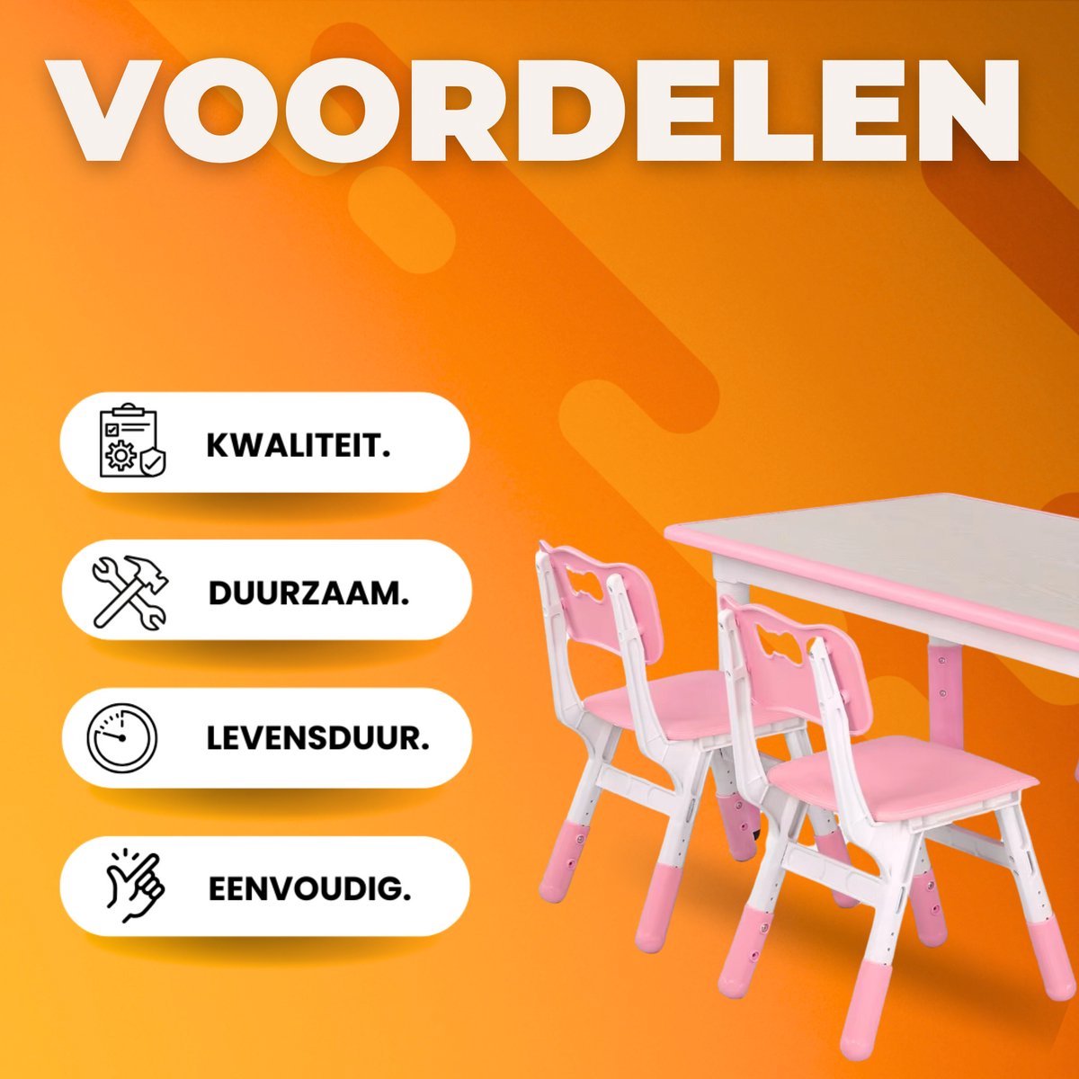 Kindertafel Tavien en 4-stoelenset - In hoogte verstelbare tafelset voor peuters met meerdere activiteit - Studie, schrijven en spelen voor kinderen - Roze - 120x60cm
